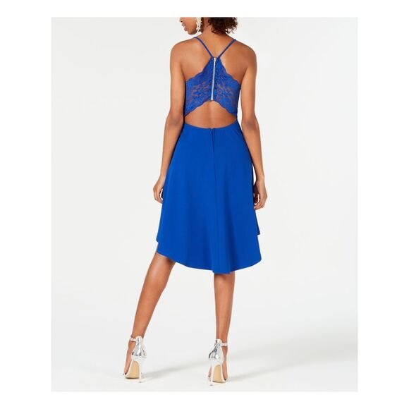 NWT B DARLIN Womens Blue Cutout Spaghetti Strap Hi-Lo Dress 3\4 - Picture 2 of 5